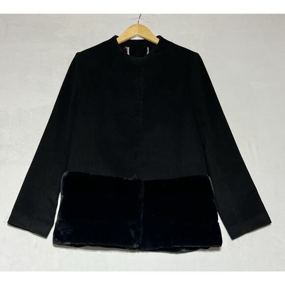Gal Meets Glam Wool Blend Fur Trim Coat Womens Large Black Snap Up Elegant Dress - Picture 1 of 14